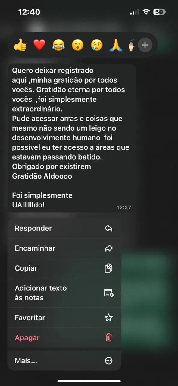 Depoimento real de participante do MNI (WhatsApp)