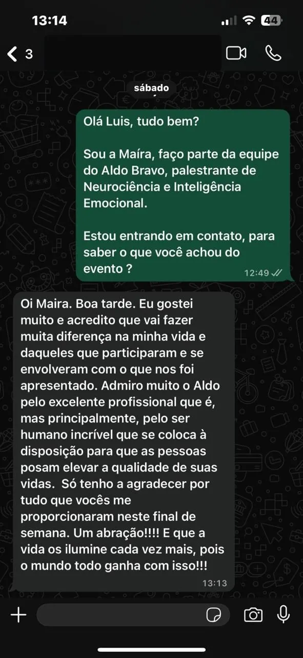 Depoimento real de participante do MNI (WhatsApp)