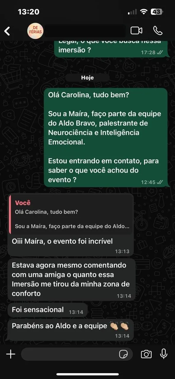 Depoimento real de participante do MNI (WhatsApp)