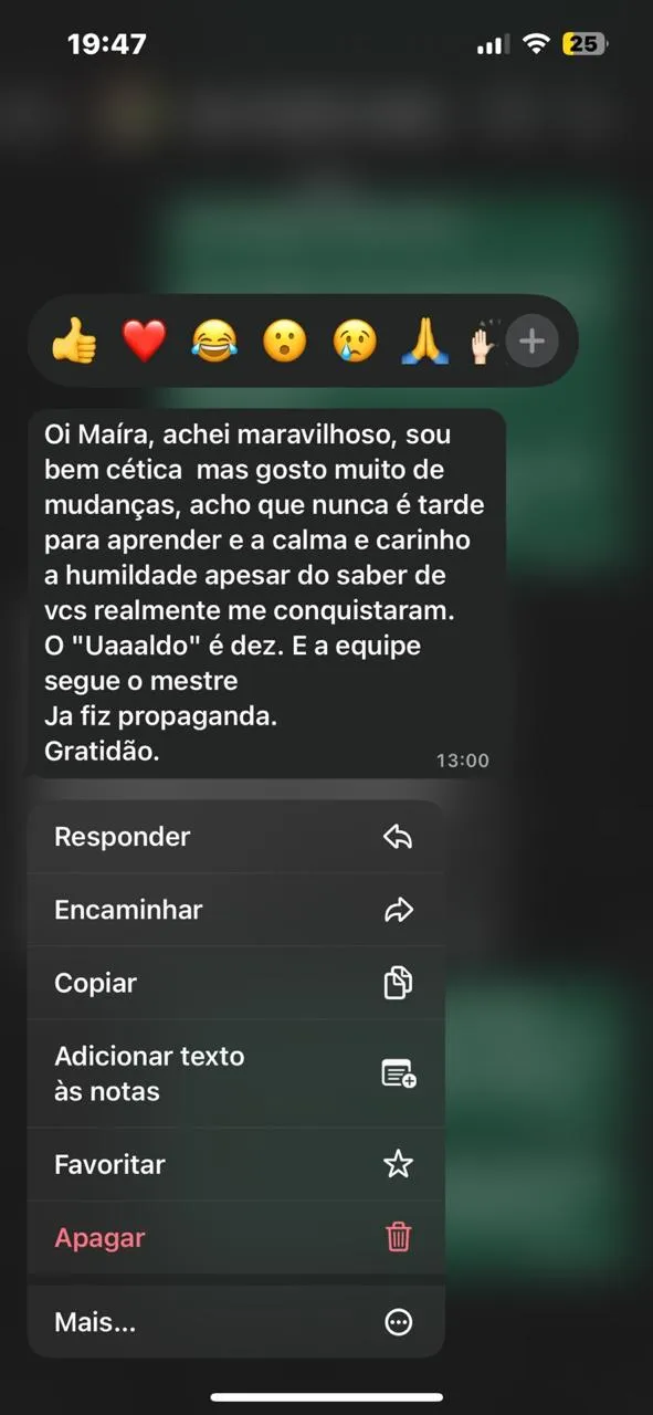 Depoimento real de participante do MNI (WhatsApp)