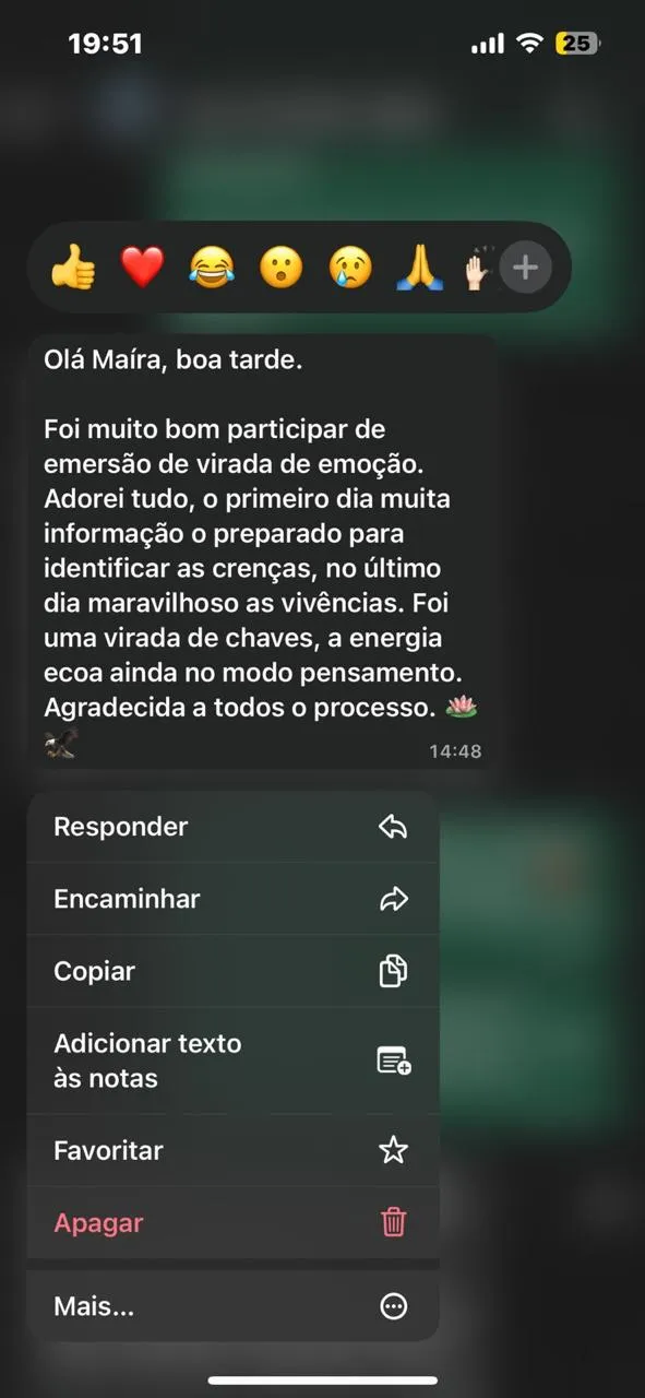 Depoimento real de participante do MNI (WhatsApp)
